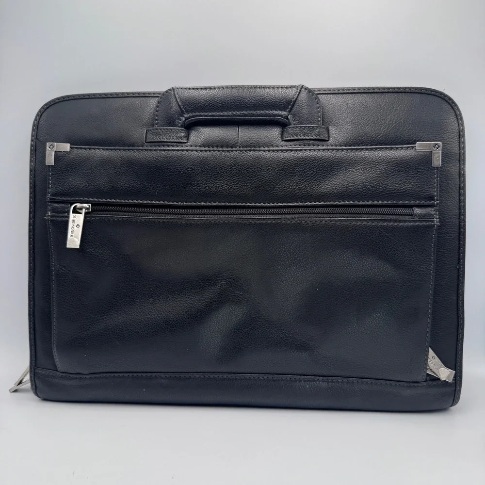 Samsonite Black Faux Leather Laptop Briefcase Sleeve Retractable Handle Bag